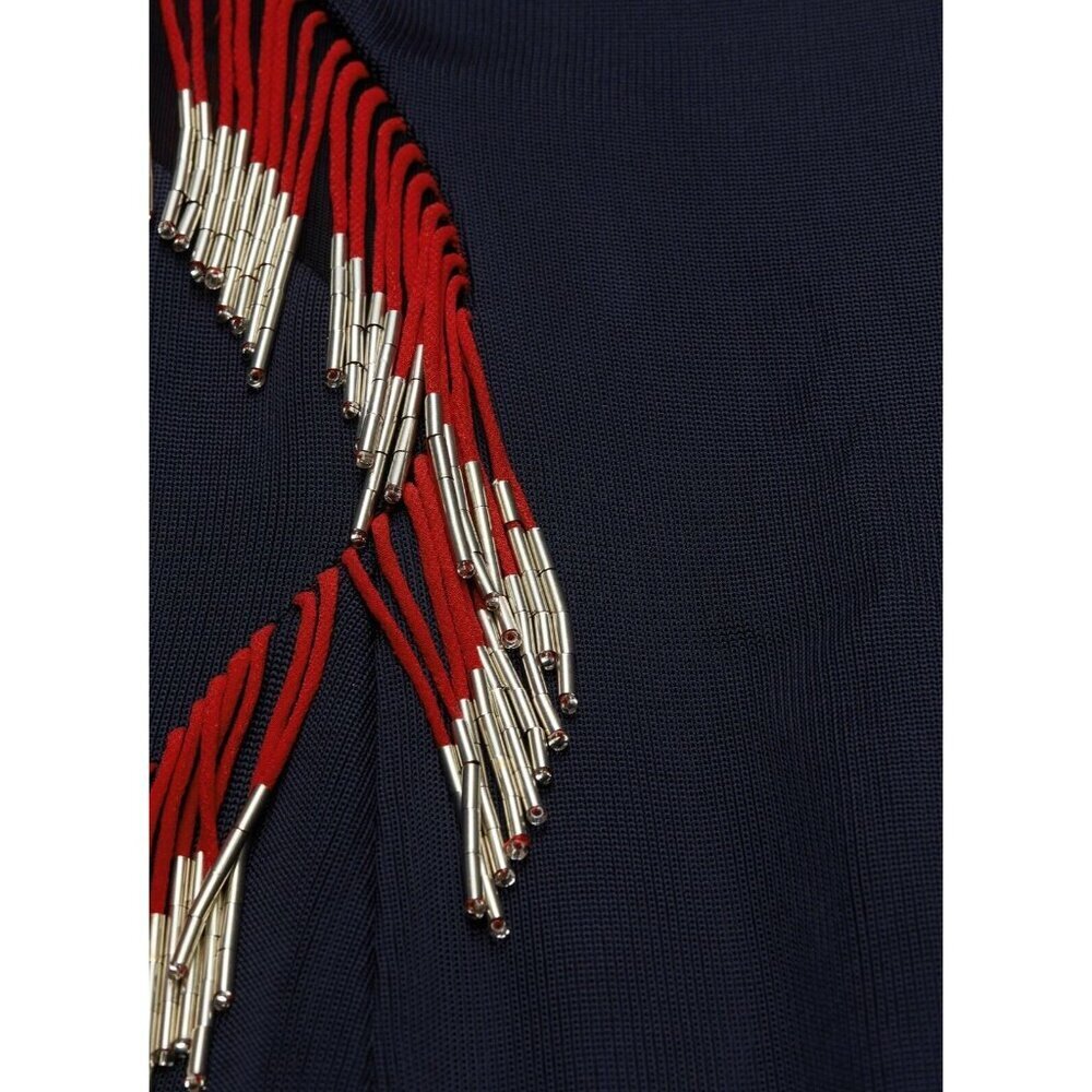 Galvan London Molten Beaded Fringe Body-con Dress Navy Knit SZ 8 New - Picture 4 of 15